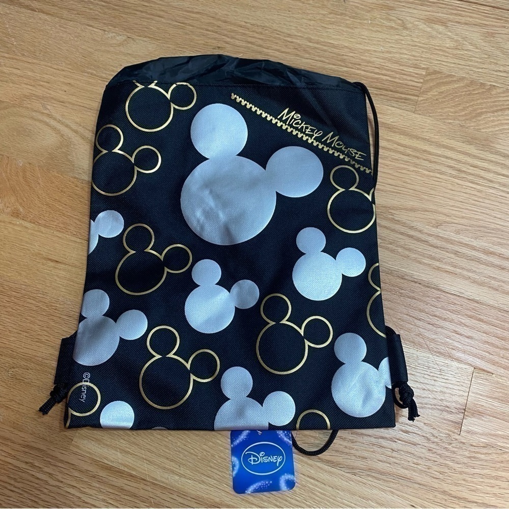 Disney Mickey Mouse Cinch Bag Backpack Book Bag Storage NEW Black Parks World - Picture 2 of 3